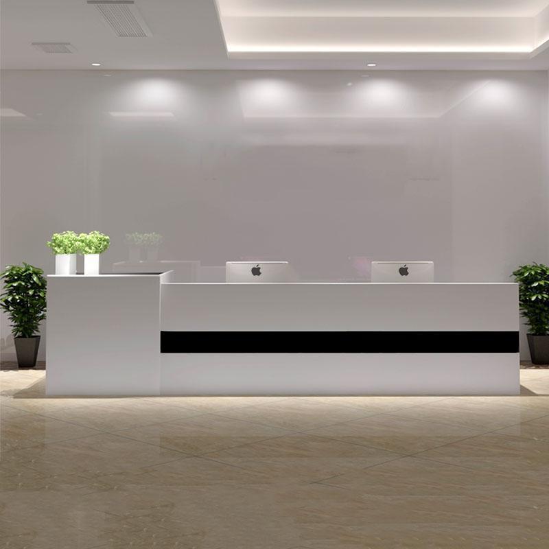 新款公司前台接待台烤漆办公桌咨询台收银台简约现代转角吧台大气