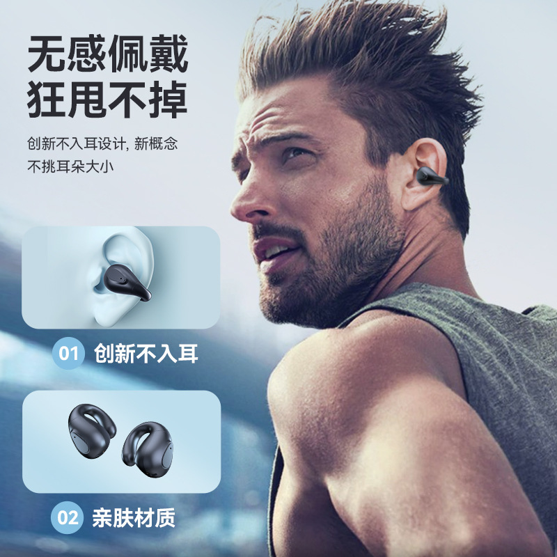 2023 New Wireless Clip Ear Bluetooth Headset for Bone Conduction Noise Reduction Non in-Ear Running Earphone Huaqiang North Wholesale