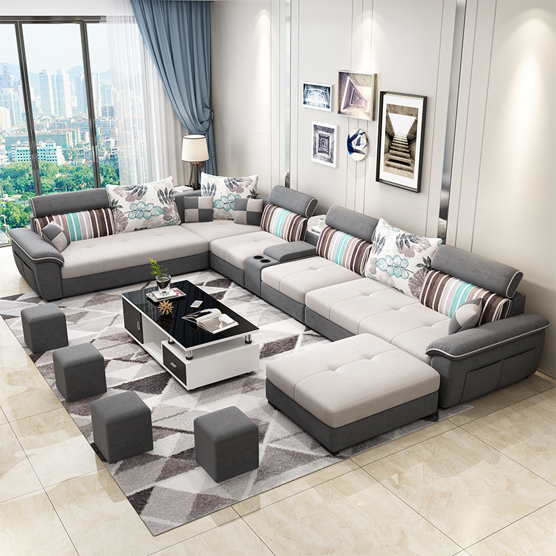 新款现代简约布艺沙发组合客厅小户型u字型转角沙发佛山家具批发
