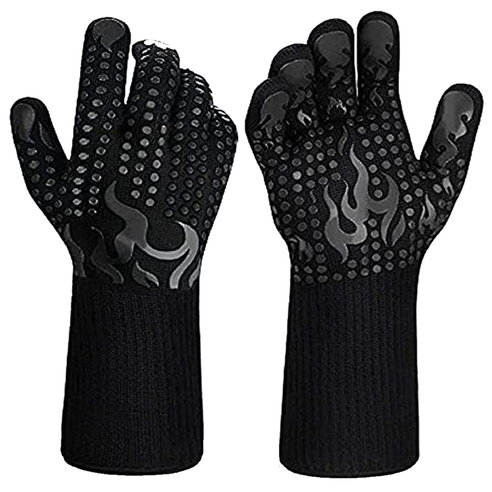 Amazon High Temperature Resistant BBQ Anti-Hot Gloves Flame Retardant Barbecue Baking Heat Insulation Gloves Oven Silicone Knitted Gloves