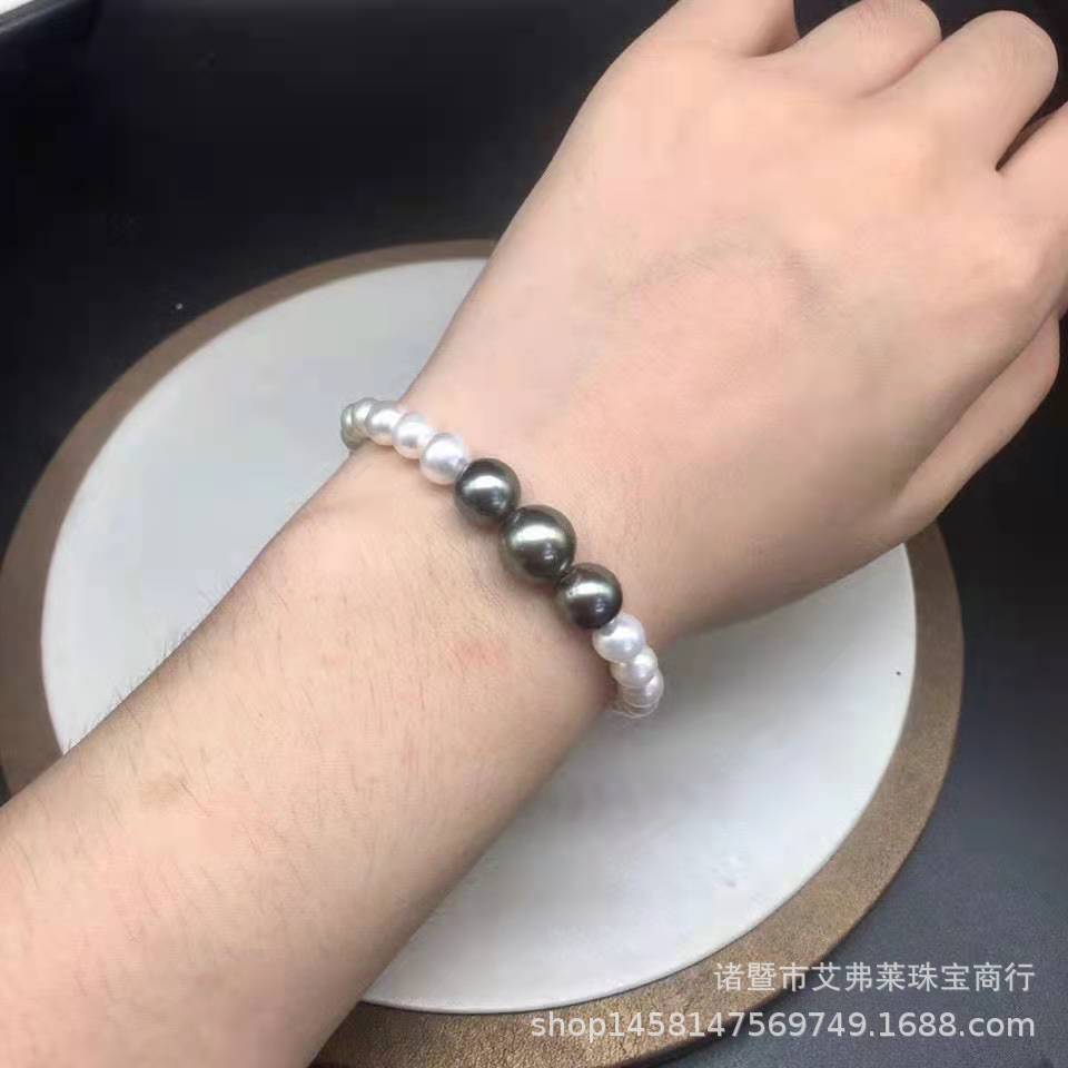 8mm珠子上手效果,8mm的珠子有多大 9-11mm tian然海水大溪地珍珠搭配5-8mm 淡水珍珠手链