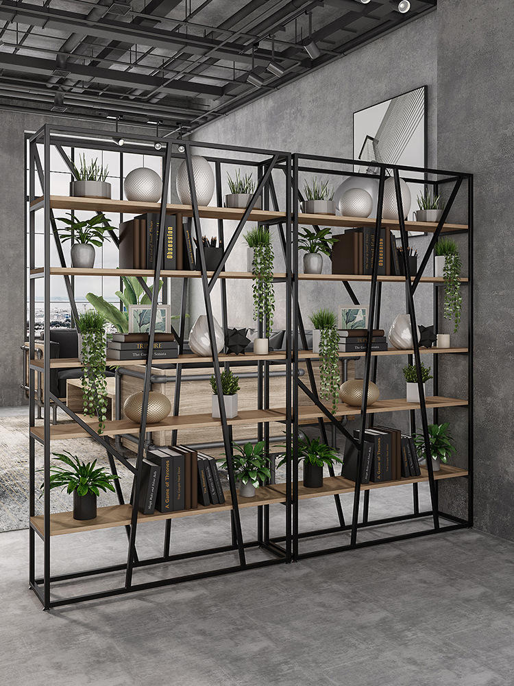 复古铁艺办公室隔断置物架工业风loft隔断柜镂空屏风储物创意