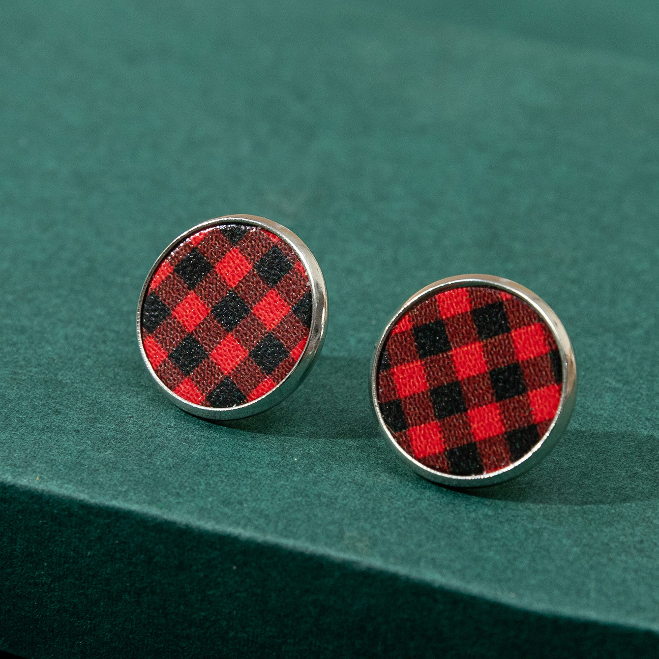 Christmas Black and White Black and Red Plaid Element Leather Stud Earrings Jewelry for Girls Earrings Cross-Border European and American Amazon