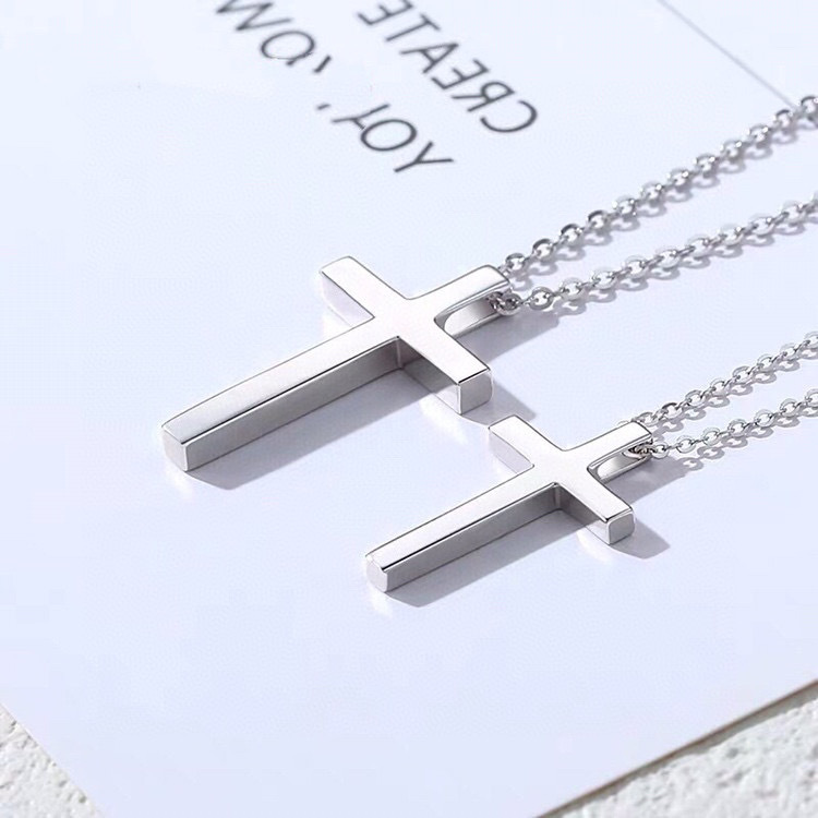 纯银s925十字架项链男女生质感简约吊坠锁精致骨链刻字情侣礼物