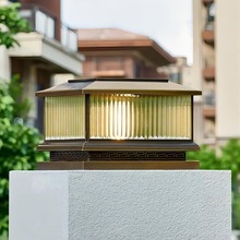 全铜欧式柱头灯户外防水门柱灯庭院别墅免布线太阳能灯花园柱子灯