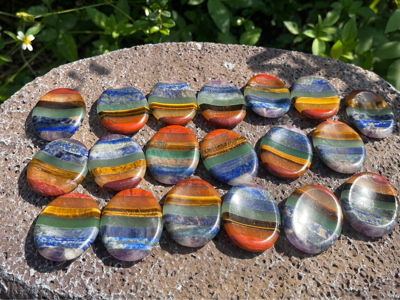 七色石指压板天然紫水晶7黑曜石瑜伽绿东陵查克拉静心石chakra