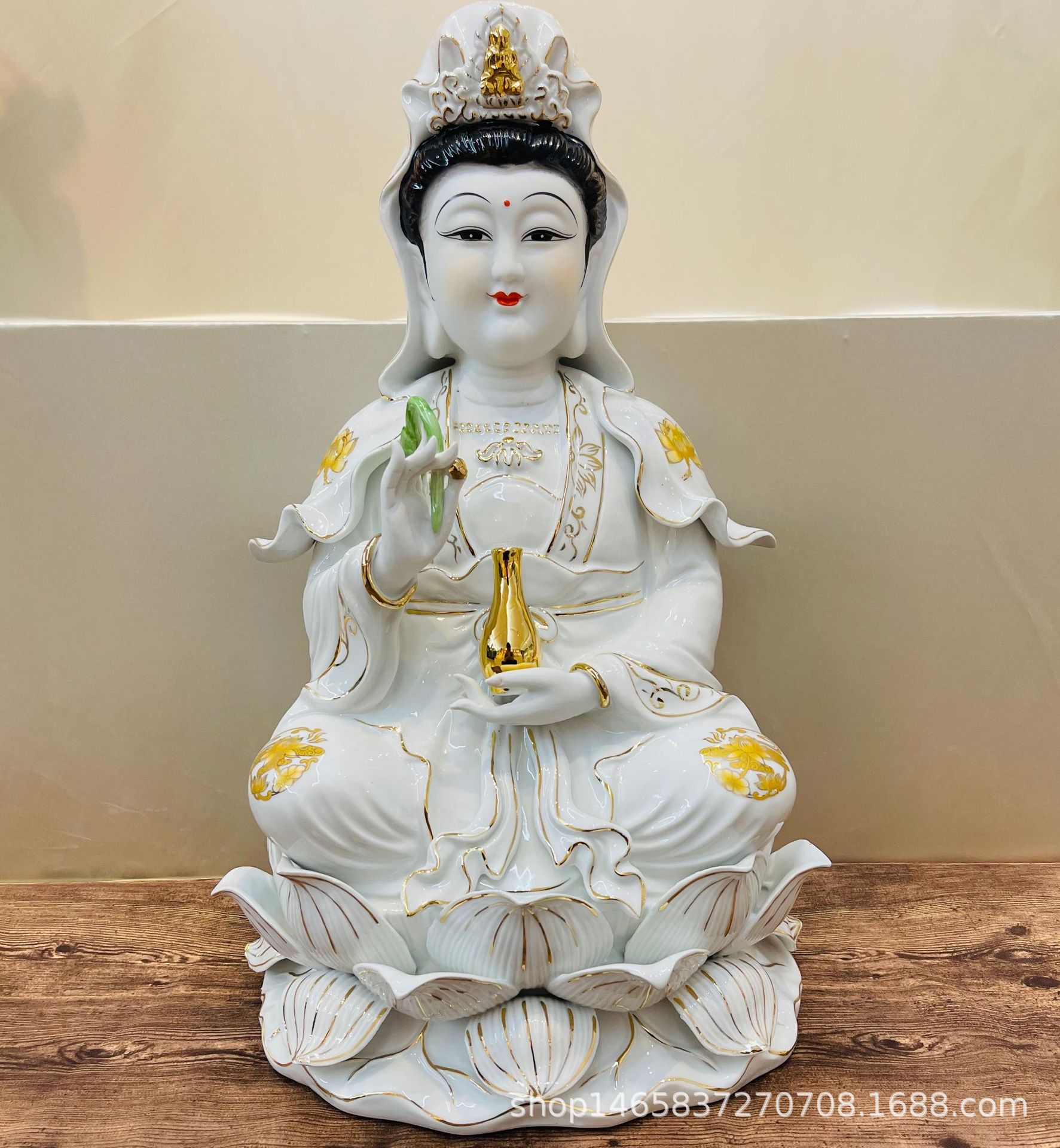 骨质佛像陶瓷工艺品摆件 飘带莲花观音