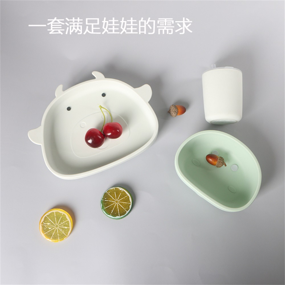 Silicone Tableware Cartoon Baby Food Set Baby Bowl Solid Food Bowl Learning Chopsticks Spoon Silicone Plate Wholesale