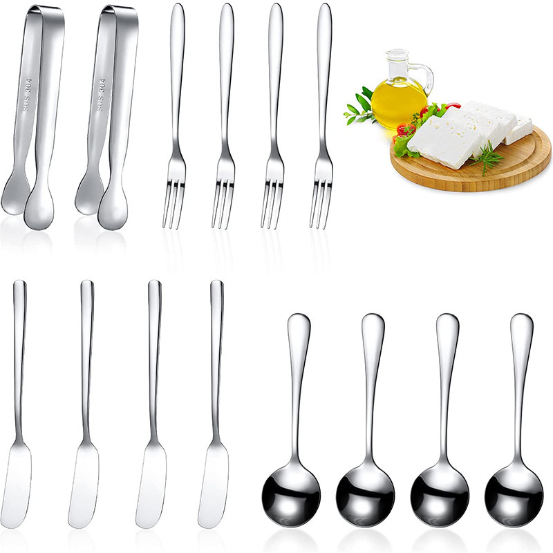 Spot Stainless Steel Cheese Knife Butter Spreading Knife Cross-Border Butter Knife Coffee Spoon Cube Sugar Tong Dessert Fork Set