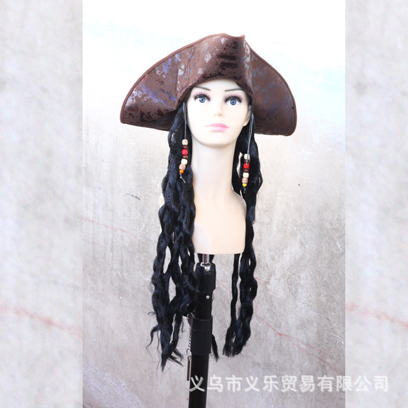 Cosplay Wig Pirates Of The Caribbean Cosplay Captain Hook Pirate Hat Curly Hair Cosplay Props