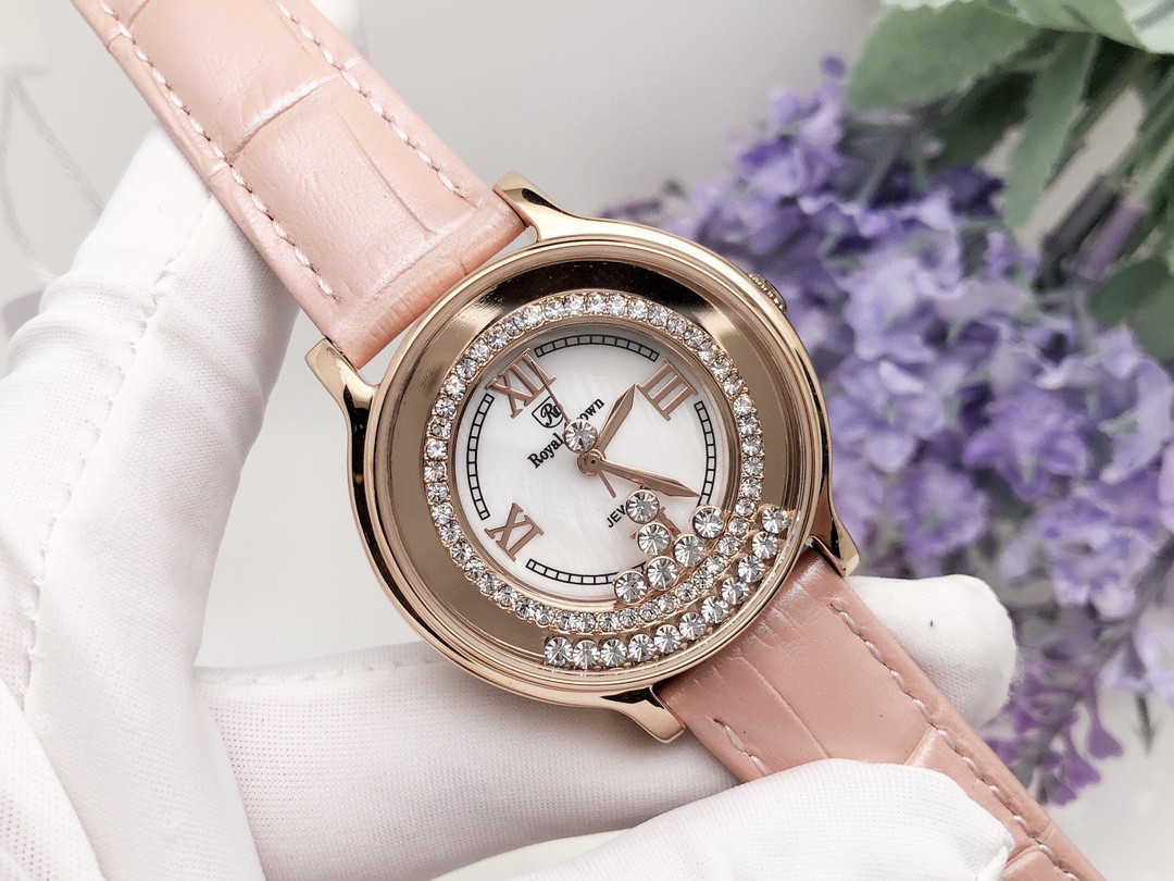 royalcrown萝亚克朗手表女时尚皮带镶钻休闲时来运转时装表石英表