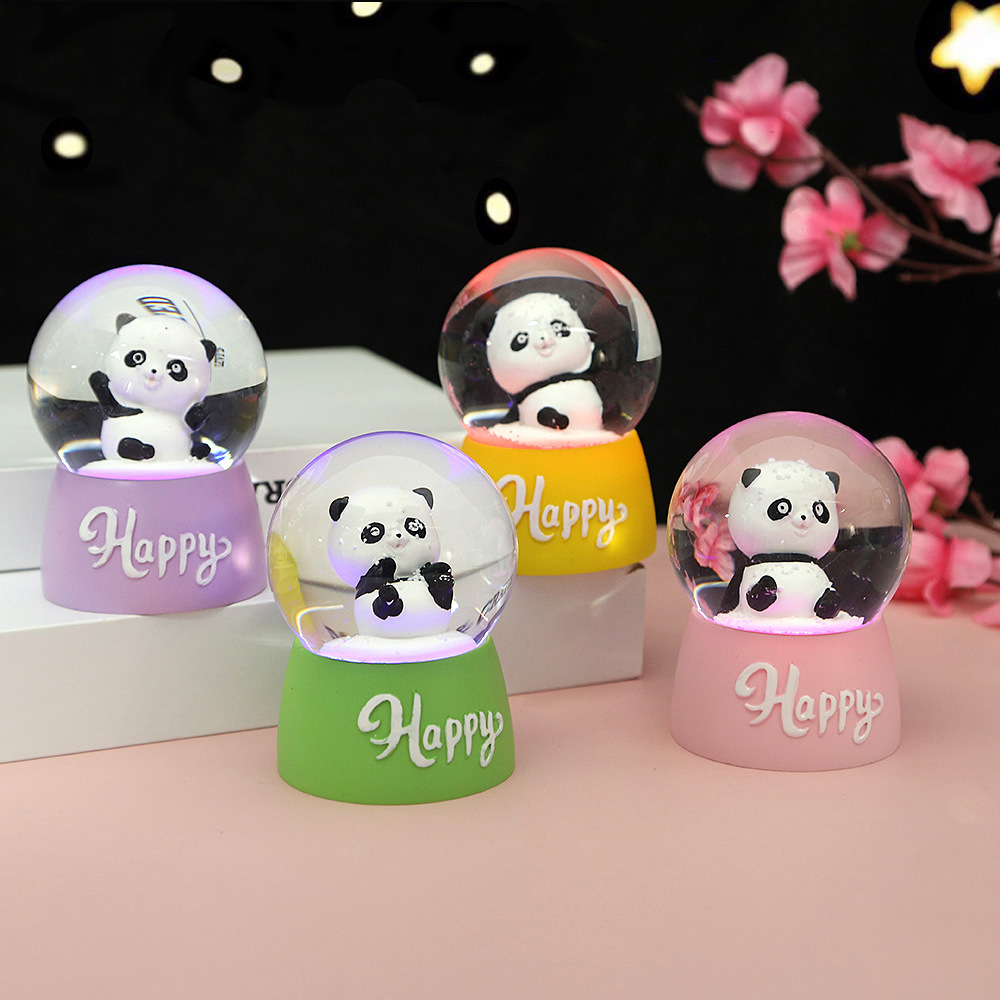 可爱卡通熊猫发光水晶球公仔儿童玩具生日礼物礼品送男女孩雪花球