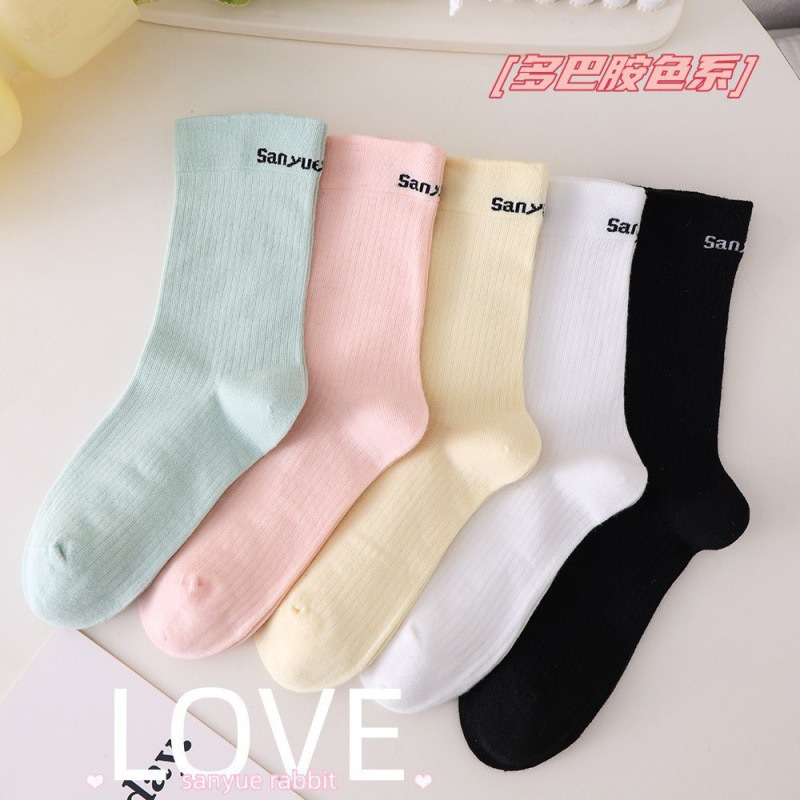 candy-colored socks women‘s mid-calf length socks summer thin ins trendy japanese sports style letter stockings internet celebrity style outer wear