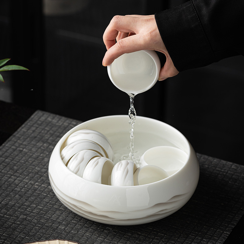 白瓷水墨远山茶洗大号家用高档杯洗功夫茶具泡茶工具水盂茶台水缸