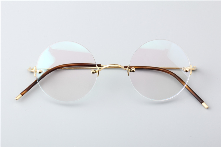 18k金眼镜架 无框圆框私人黄金眼镜框 商务近视眼镜男