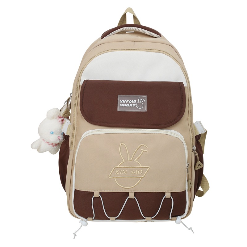 2023 New Korean Harajuku Style Student Schoolbag Contrast Color Embroidery Fashion Nylon Cute Backpack Lightweight Backpack