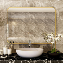 批发铝合金浴室镜卫生间镜贴墙家用简约自粘壁挂厕所洗手间化妆镜