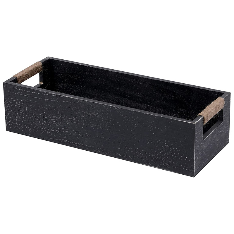 Amazon Desktop Storage Box Sundries Storage Wooden Box Bathroom Toilet Storage Box Hemp Rope Handle Storage Box