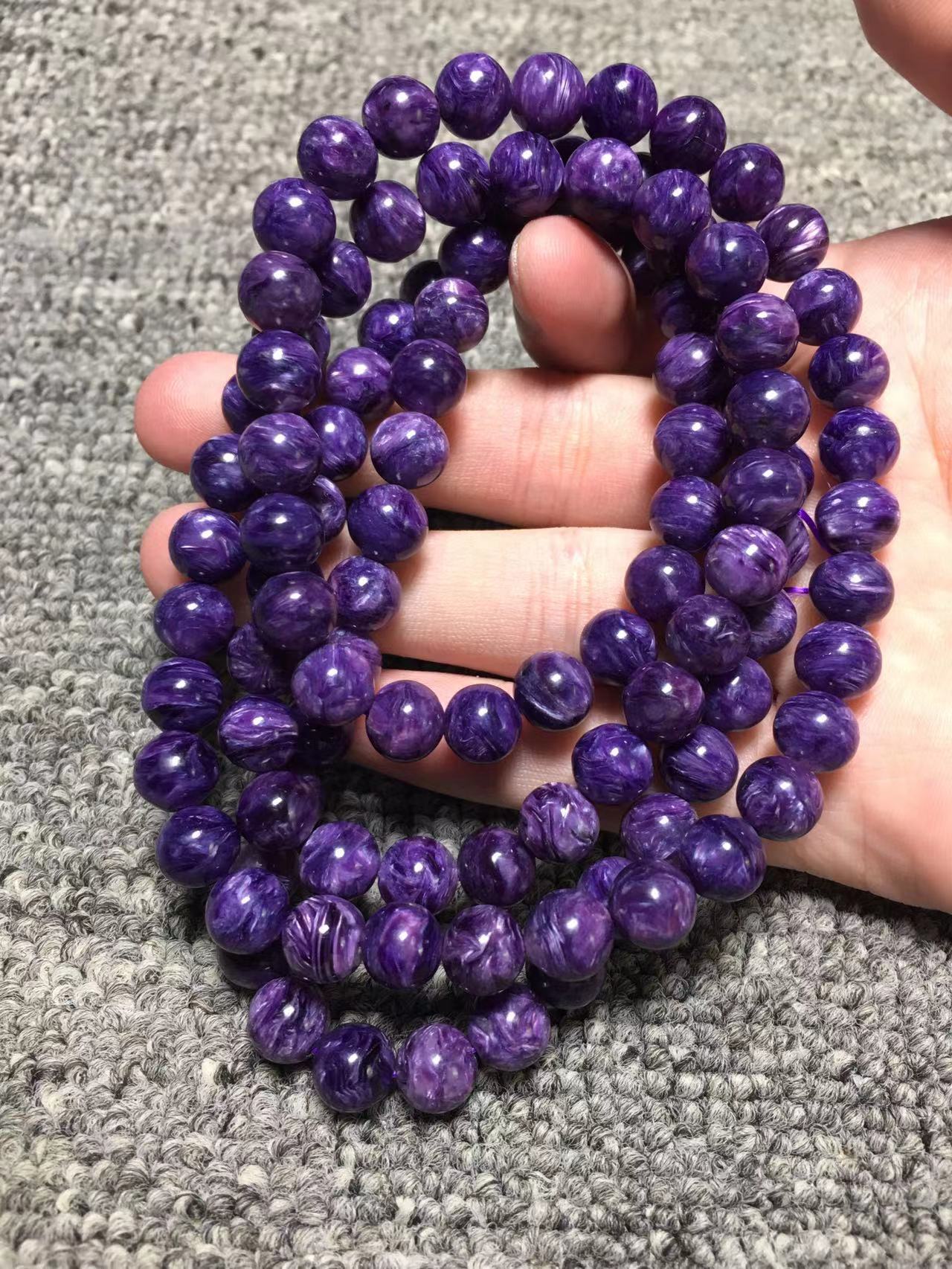 俄罗斯天然紫龙晶108佛珠手链男女款式直播货干净纹路清晰皇家紫