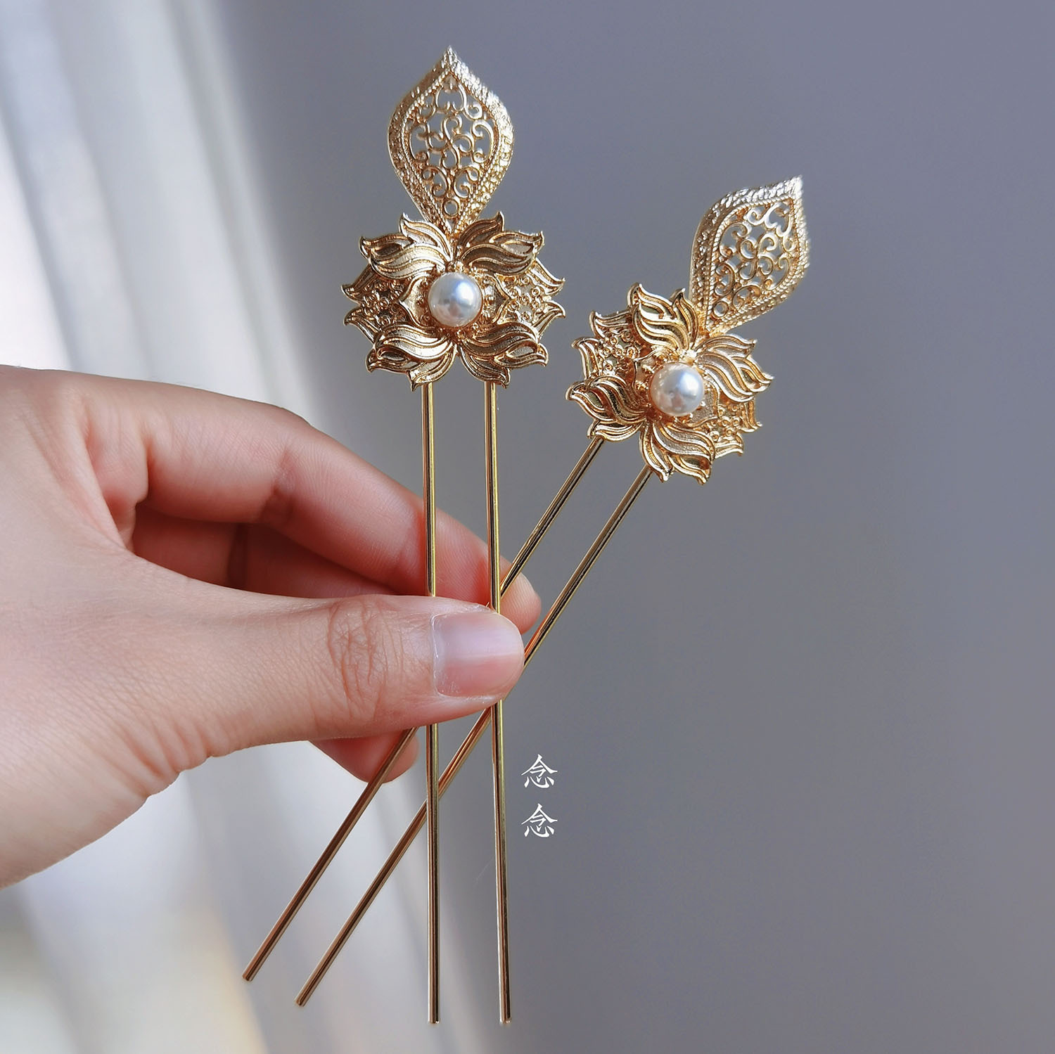 念念桃花胡州曲唐风簪子珍珠发钗汉服诃子裙对钗敦煌风发饰女