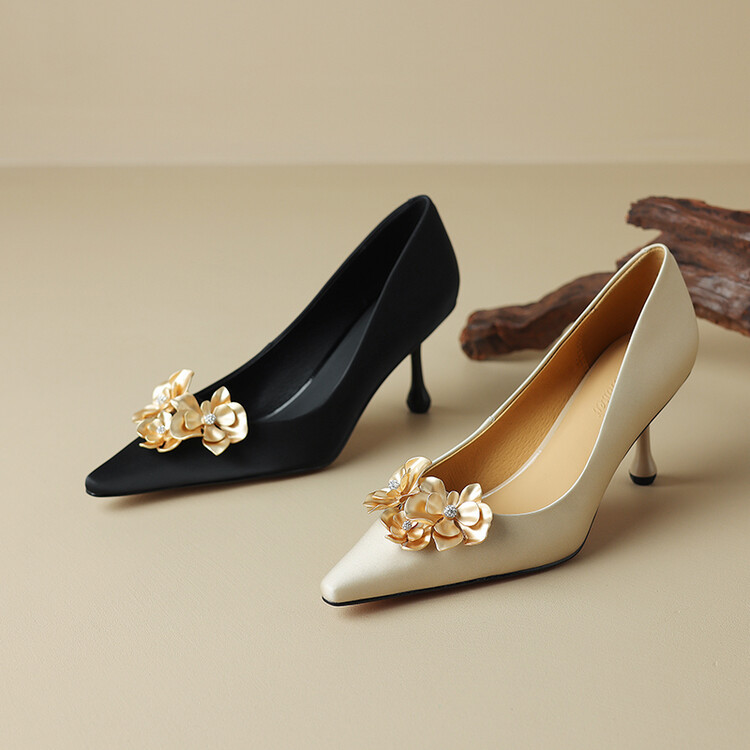 牛皮女式高跟鞋2024春季新款时尚休闲增高浅口单鞋细跟尖头小皮鞋