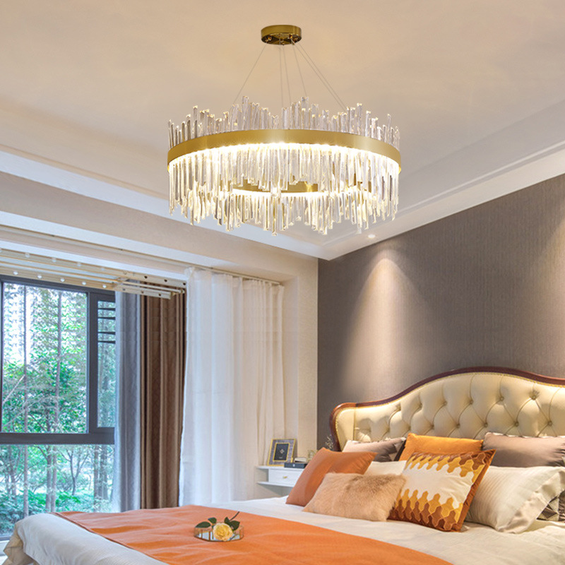 北欧轻奢卧室灯不锈钢餐厅水晶灯温馨公主房间灯现代创意客厅吊灯