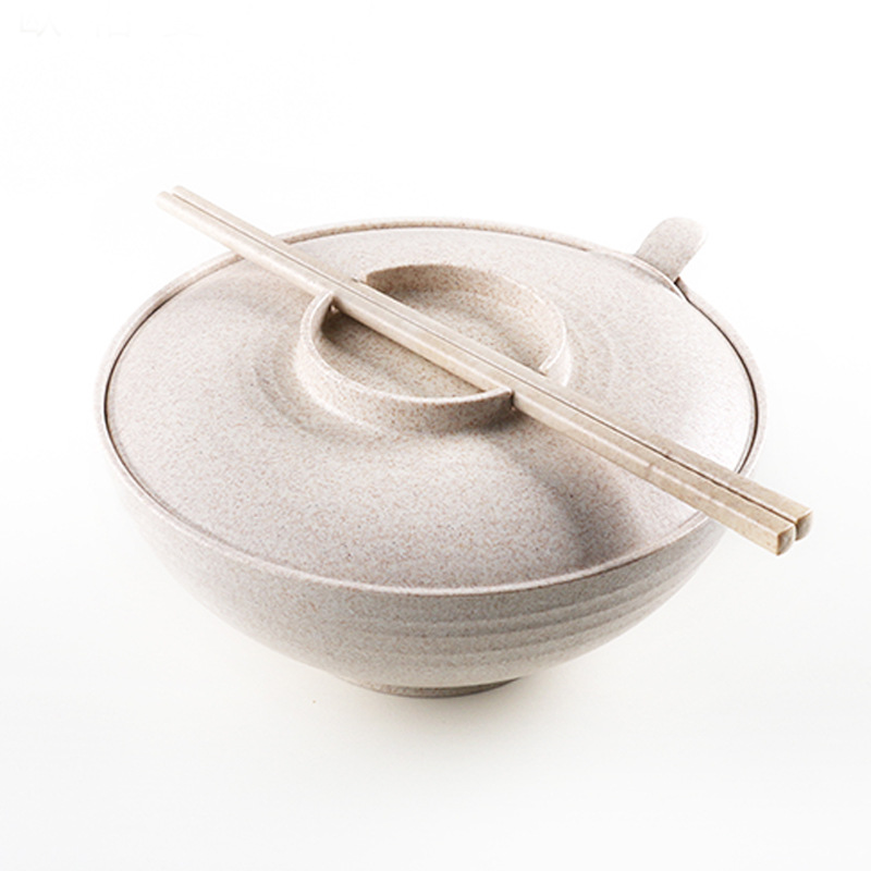 小麦秸秆餐具碗筷套装学生大号干拌面碗创意泡面碗带盖个性宿舍碗