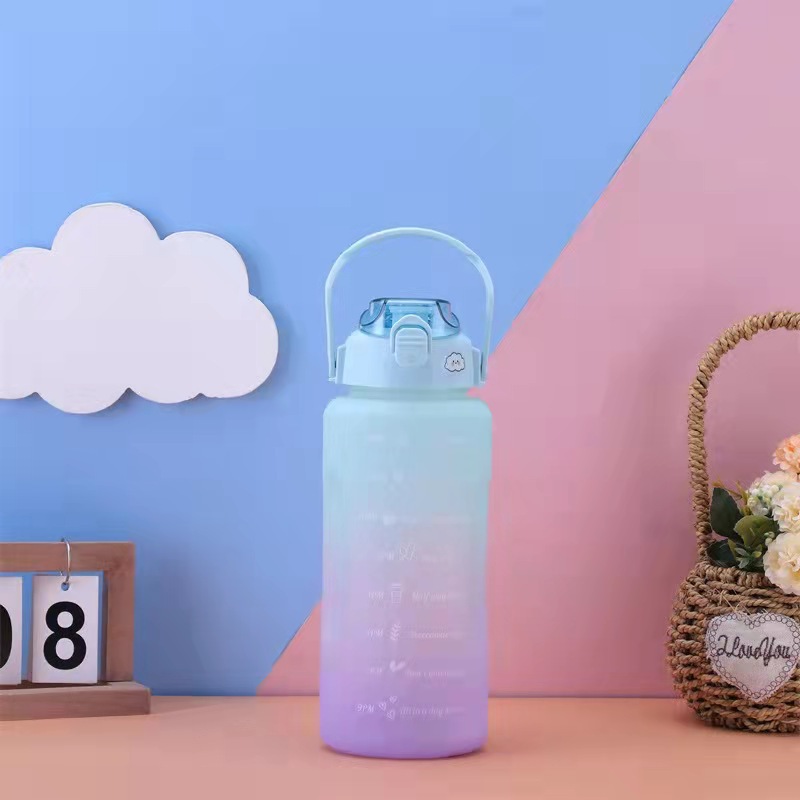 Outdoor Large Capacity Gradient Color Frosted Plastic Water Cup Sports Fitness Time Scale Tumbler Customizable