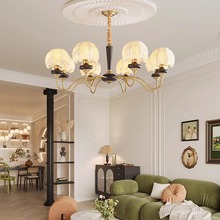 法式复古风客厅设计师中古卧室主灯创意浪漫南洋美式实木布艺吊灯