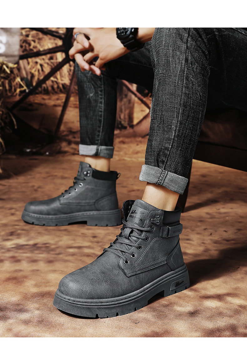 回力马丁靴男秋季高帮复古工装靴户外登山劳保防滑耐磨沙漠作战靴