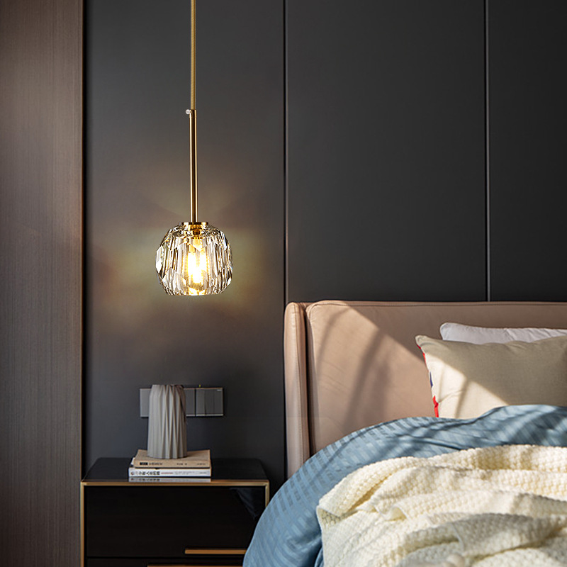 床头吊灯充电款免布线卧室轻奢水晶灯具免接线简约现代吧台吊线灯