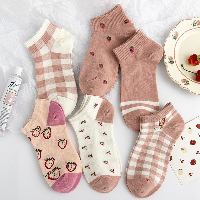 粉色系袜子女拼色条纹船袜百搭潮流日系学院风船袜可爱ins风女袜