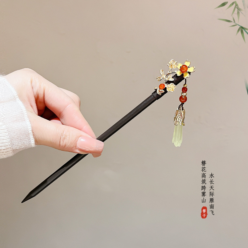 New Chinese Elegant Hairpin Tassel Buyao Hairpin High-Grade Simple National Style Modern Imitation Blackwood Updo Hair Accessories