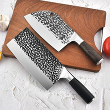 手工锻打锤纹厨房菜刀加厚切片刀具厨房用刀黑彩纹路不锈钢鸡翅刀