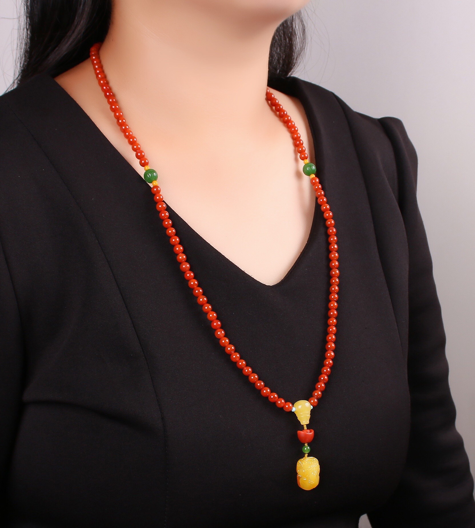 沁洛原创满肉川料南红6.3mm108颗佛珠手链项链两用款颜色红润