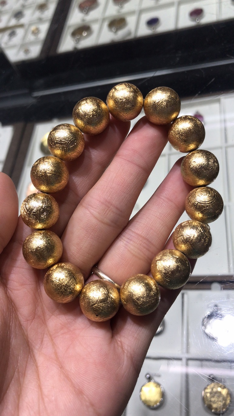 大颗曼德拉天铁镍铁陨石手链土豪金镀金色手串