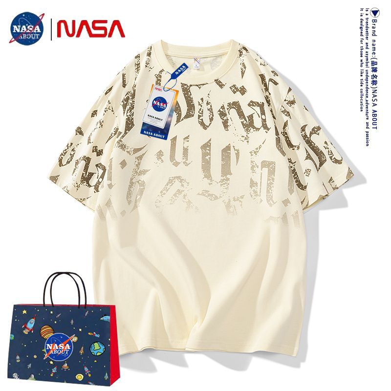 NASA Joint-Name Short-Sleeved T-shirt Men's Elbow-Sleeved Top Summer Loose Men's Clothing T-shirt Cotton Fat plus-Sized plus Size Summer Wear