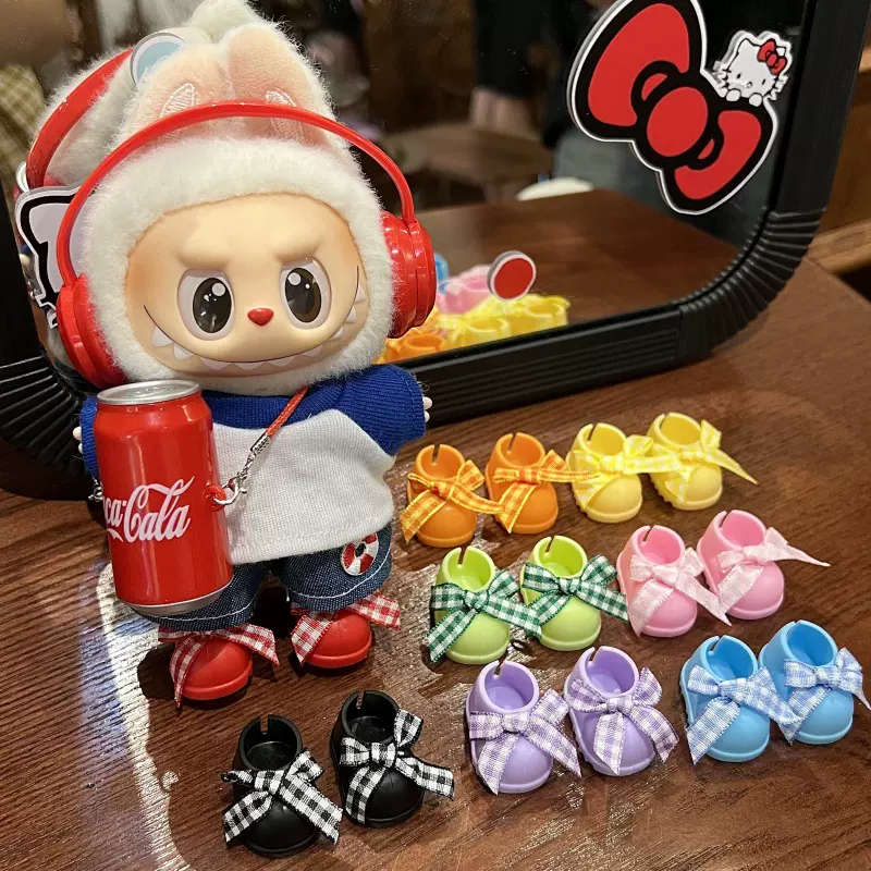一二三代拉布布搪胶公仔玩偶娃衣配饰labubu换装蝴蝶结鞋子靴子