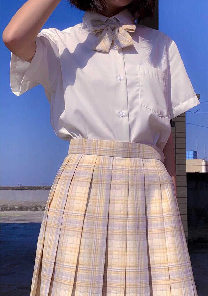 浮月jk制服格子百褶裙女清新可爱格裙女学生裙子春夏短裙套装代发