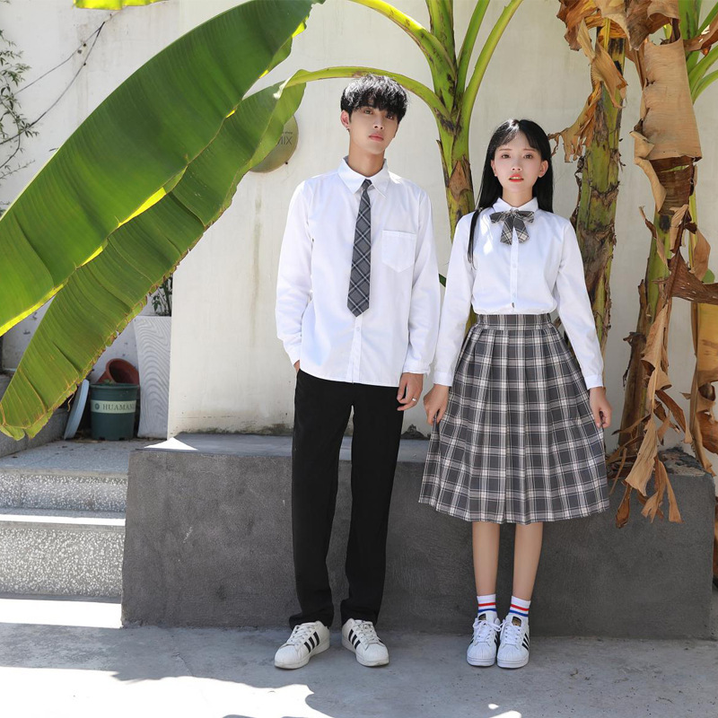 男女学院风校服套装 高中生毕业照班服白衬衫格子裙运动会演出服