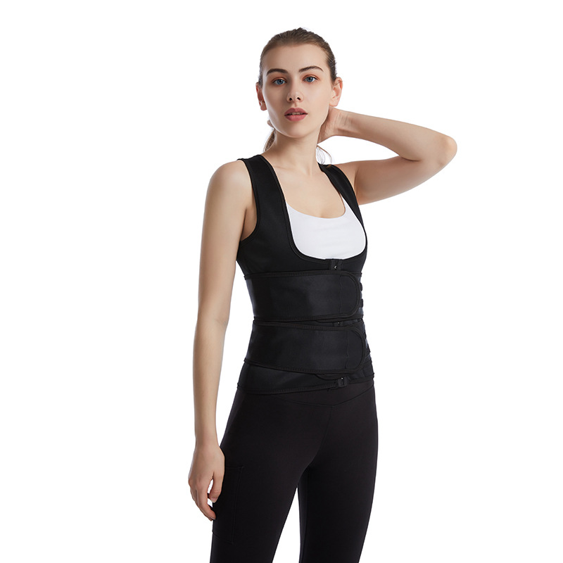 Amazon Women's Sports Body Zipper Double Belt Shapewear Waist Girdling Belly Contraction Vest Burst into Sweat Fitness Corset