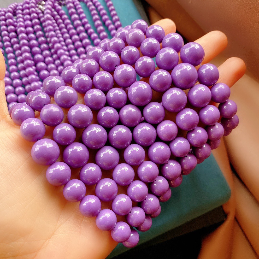 天然美国紫云母项链塔头14mm圆珠塔链设计香芋紫无杂无白纹项链