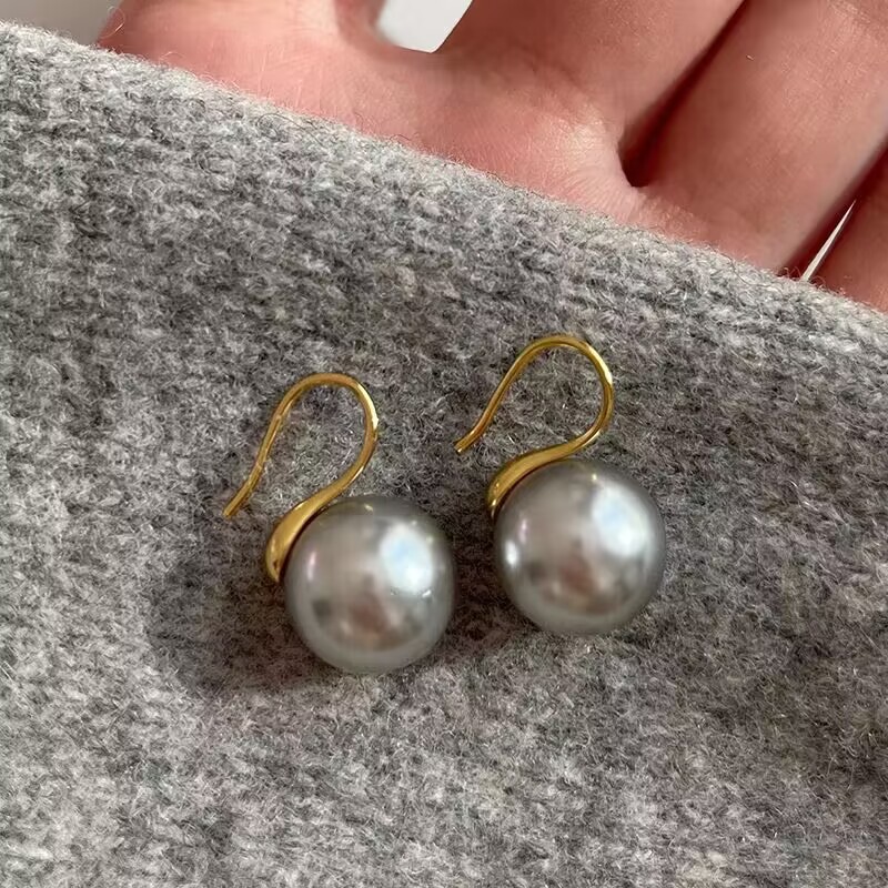 Elegant Shijia Pearl Ear Hook Earrings Women's Light Luxury High-Grade Earrings 925 Sterling Silver Eardrops Niche Pearl Earrings