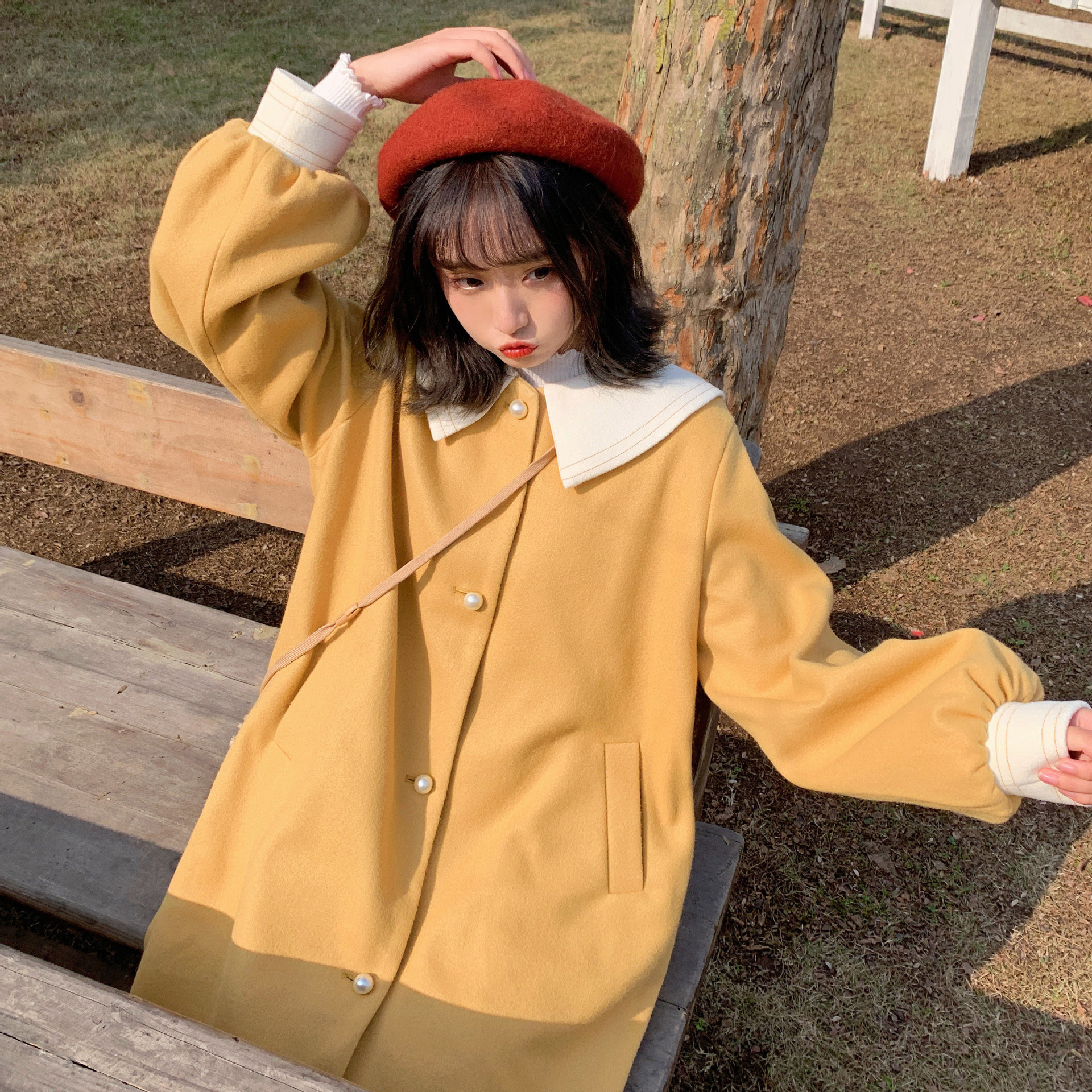 一件起批原创 实拍现货 2020冬新款日系学院少女可爱毛呢外套 包