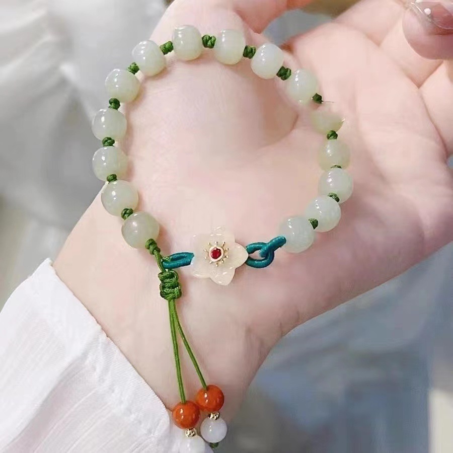 抖音沁园春玉珠小桃花手链女串珠转运闺蜜复古国风编绳小众设计