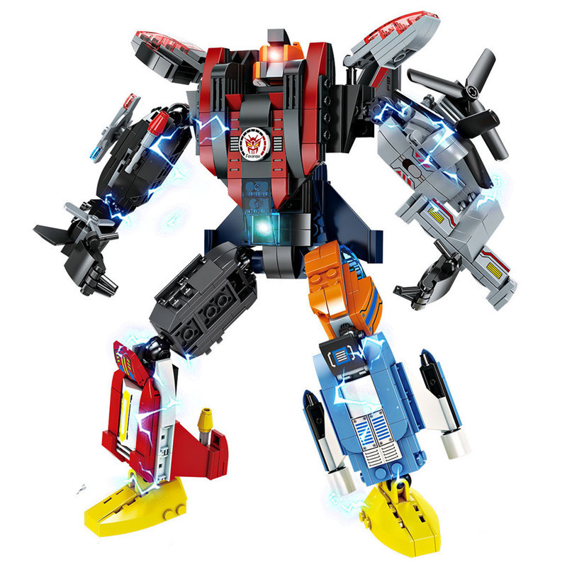 方橙f3814军事百变机甲机器人积木合体系列8合1霸天战将男孩拼装