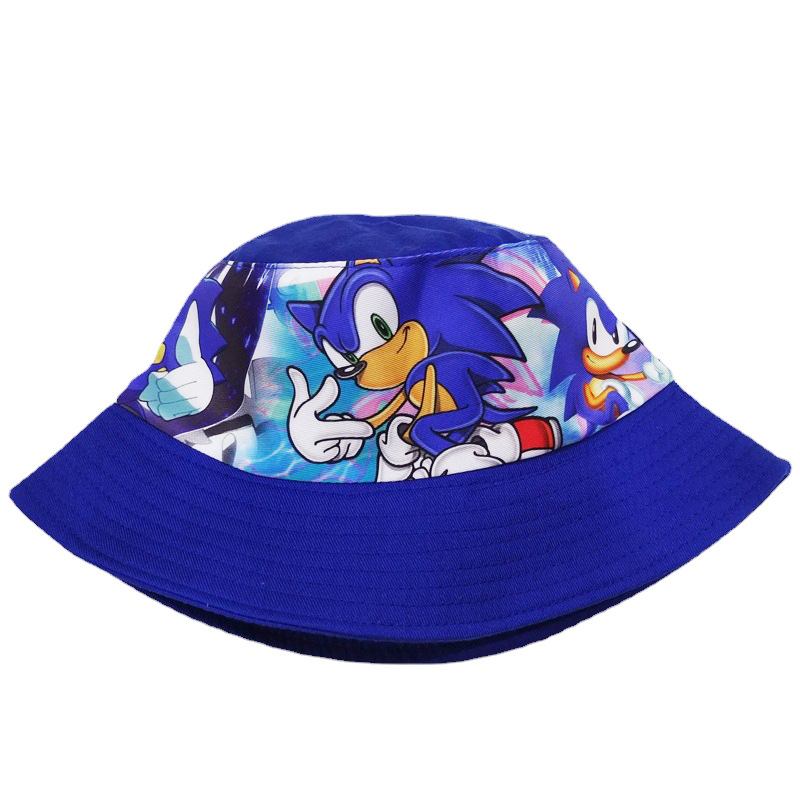 Cross-Border Children Sonik Bucket Hat Boys and Girls Cartoon Animation Double-Sided Wear Bucket Hat Hedgehog Sonic Small Sun Hat