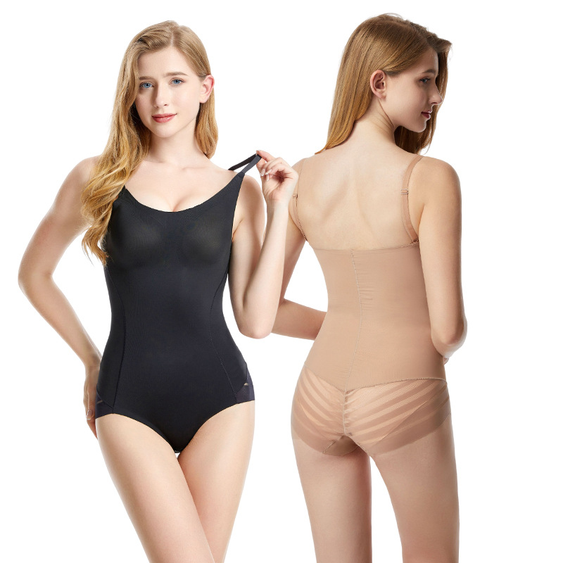 Cross-Border Women's Body Suit Seamless Adhesive Nude Feel Corset Buckle Open Crotch with Chest Pad Push up Corset