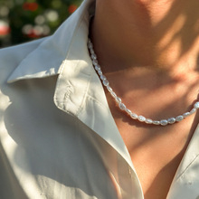 欧美跨境巴洛克异形珍珠项链男潮流时尚高级感项链锁骨链男士配饰