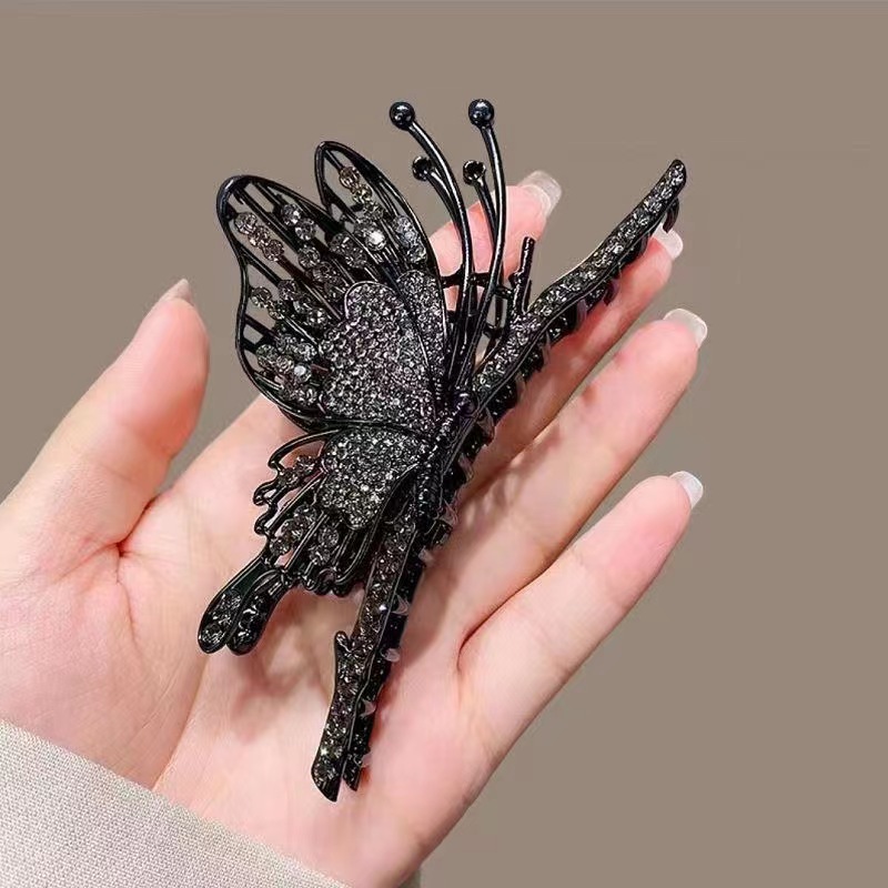 New Butterfly Pearl Tassel Metal Grip Updo Shark Clip Elegant Hair Clip Headdress